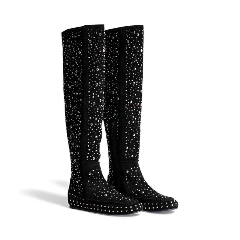 NEW Zadig & Voltaire Black Over the Knee Studded Boots
